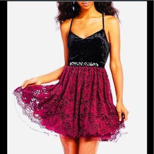 Prom dress, burgundy lace and velvet